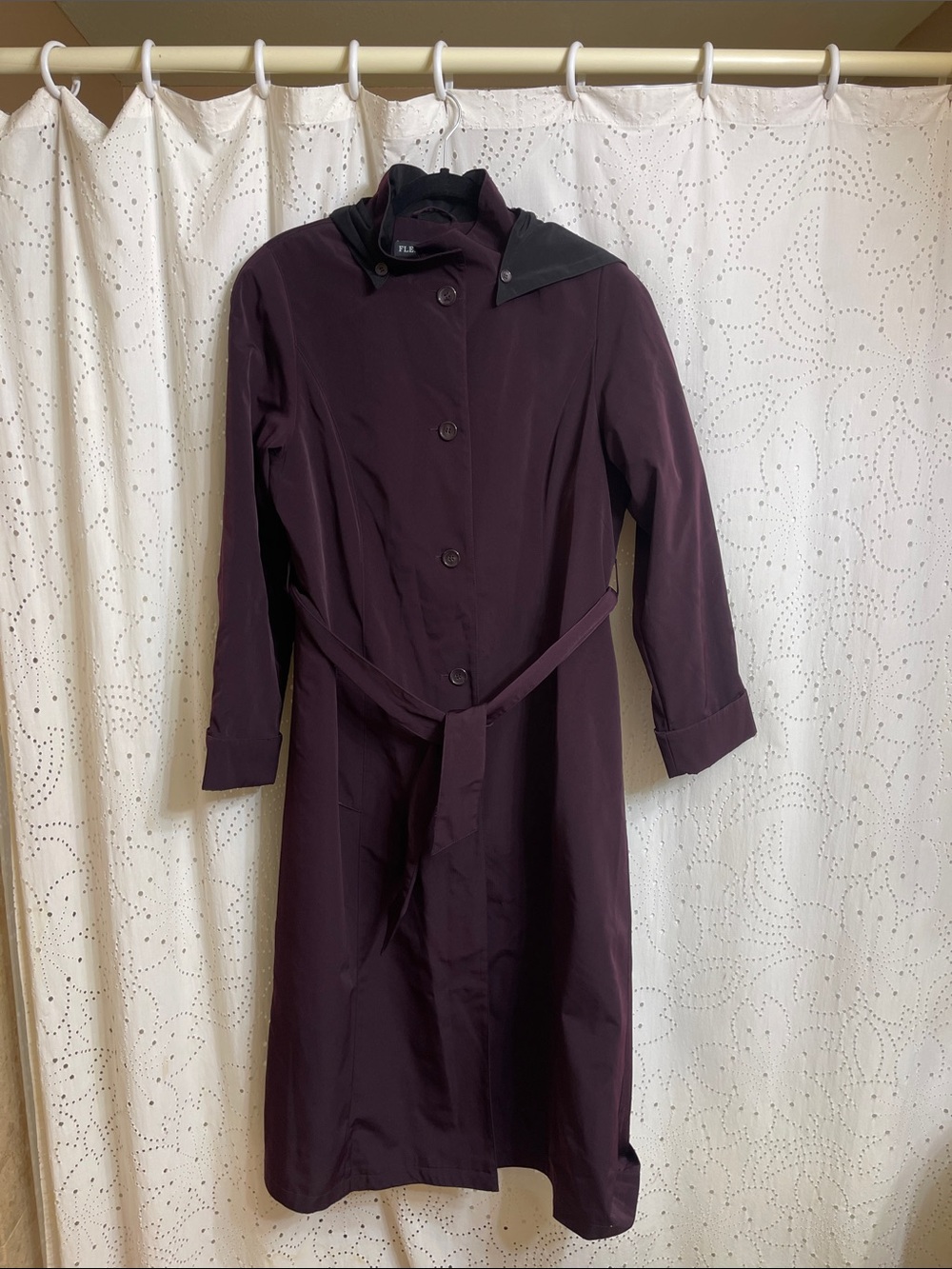 Long Sleeve Belted Trench Dress in Deep Plum